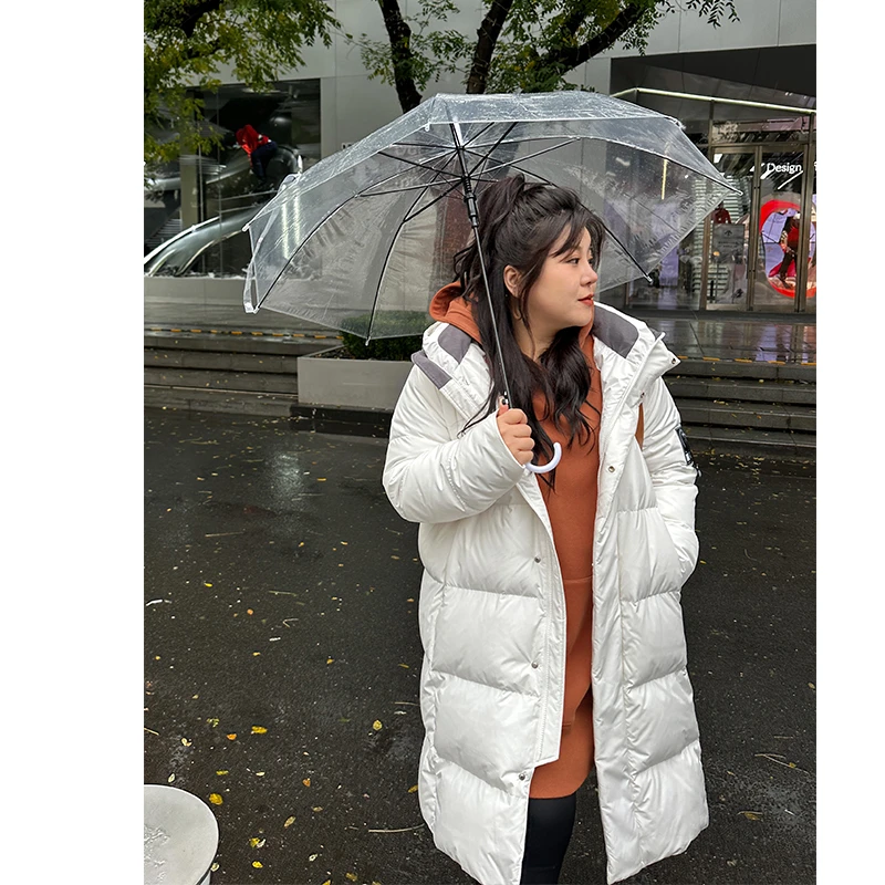 鹅抱抱/胖mm大码冬季长款羽绒服连帽防寒保暖e绒服