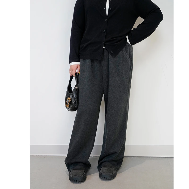 灰糯米直筒裤/胖mm大码 高品质醋酸毛料 分体型好裤子