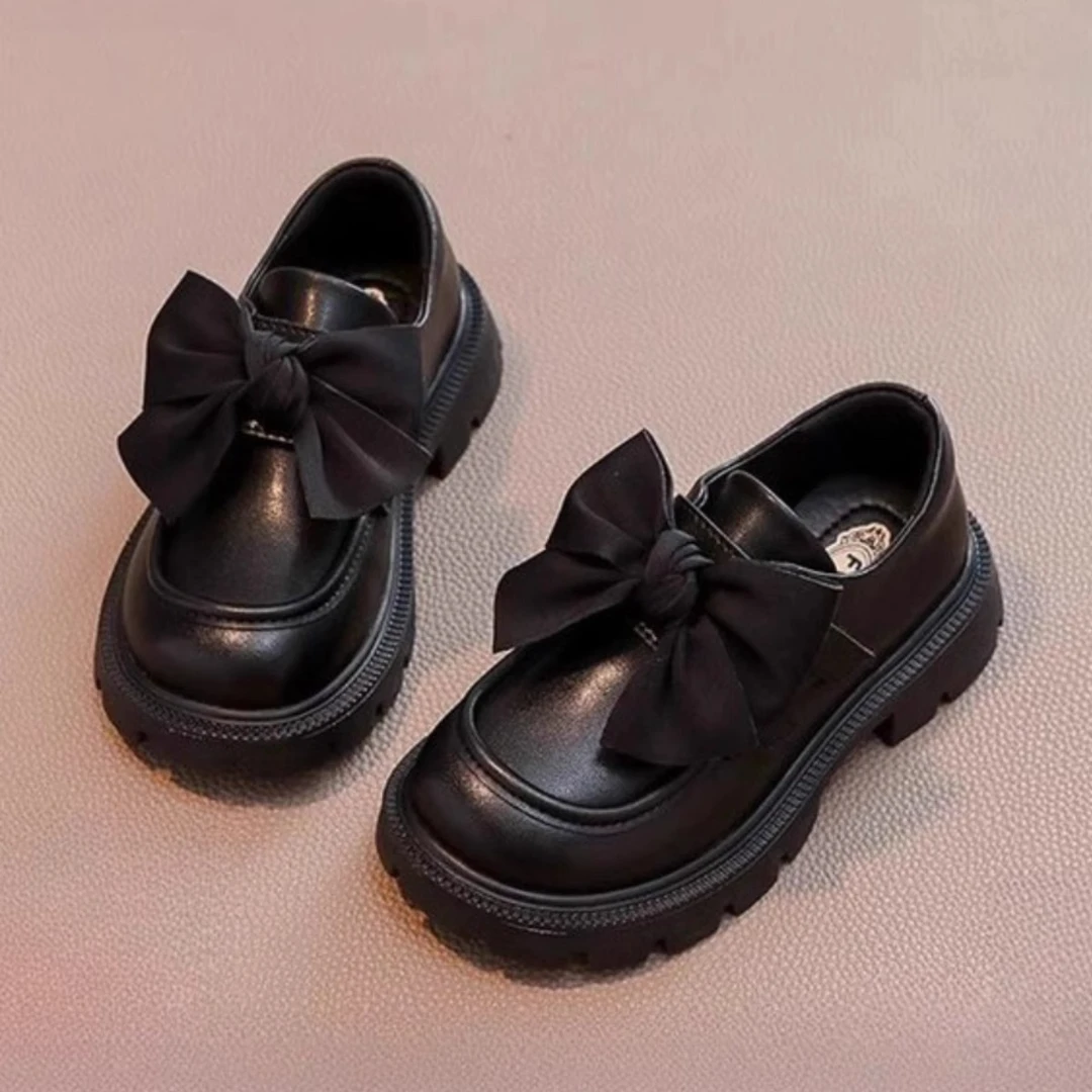 ABC 女童鞋子儿童公主小皮鞋2024新款春秋款单鞋宝宝英伦风乐福黑