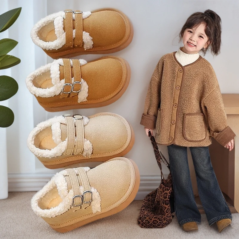 ABC女童棉鞋童鞋2024冬季磨砂皮面韩版毛毛鞋儿童加绒软底豆豆鞋