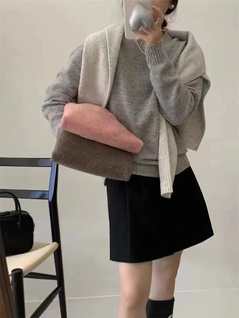 322针织衫点子纱女士纯色圆领秋季针织休闲百搭减龄毛衣百毛