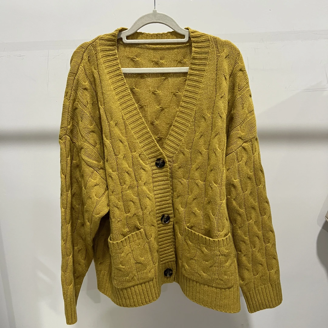 316开衫纯色长袖麻花宽松秋款针织休闲百搭减龄毛衣外套