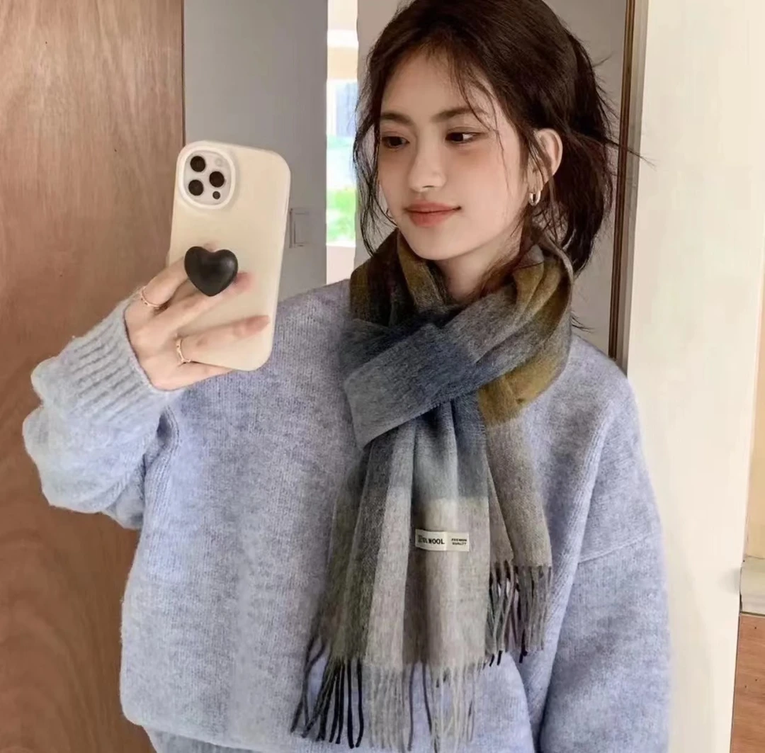 内蒙古厂家直邮100羊毛时尚小围巾气质百搭32*180cm学生ins风