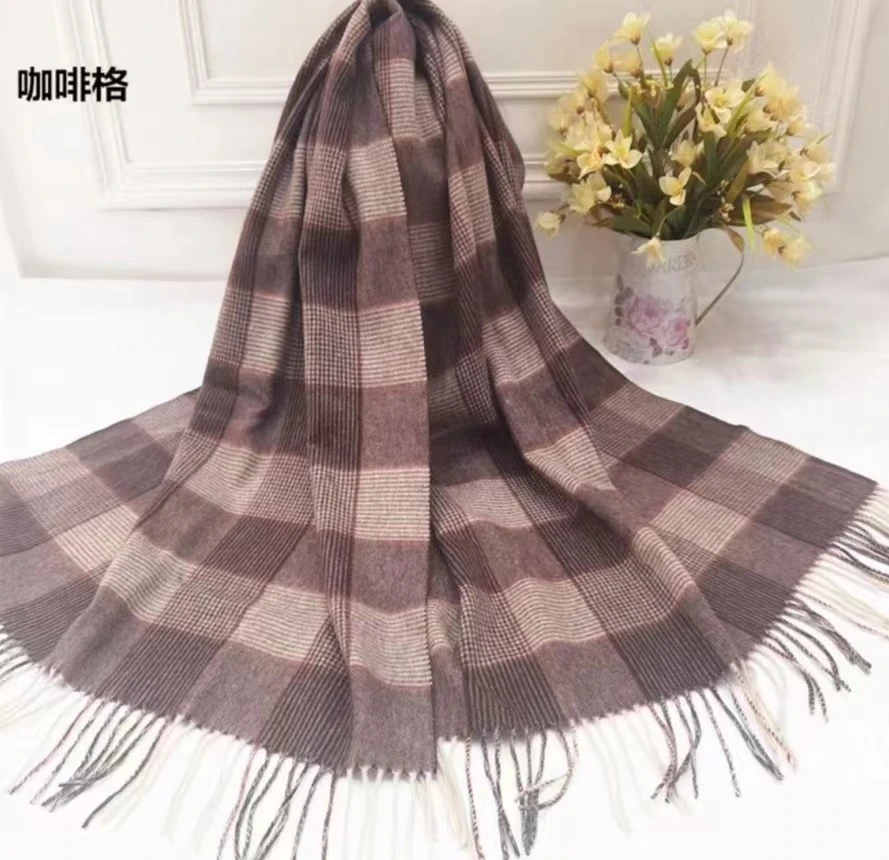 内蒙古厂家直邮专柜品质100纯羊毛格子围巾披肩两用75x2米
