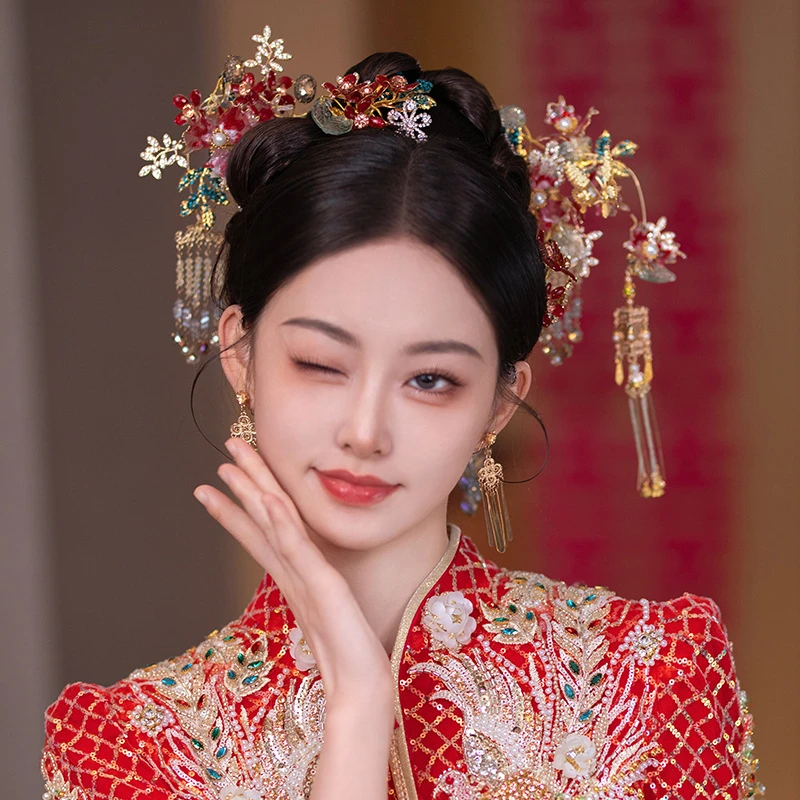 红色G543结婚新娘皇冠新中式简约大气简单气质宫廷唯美婚饰中国风