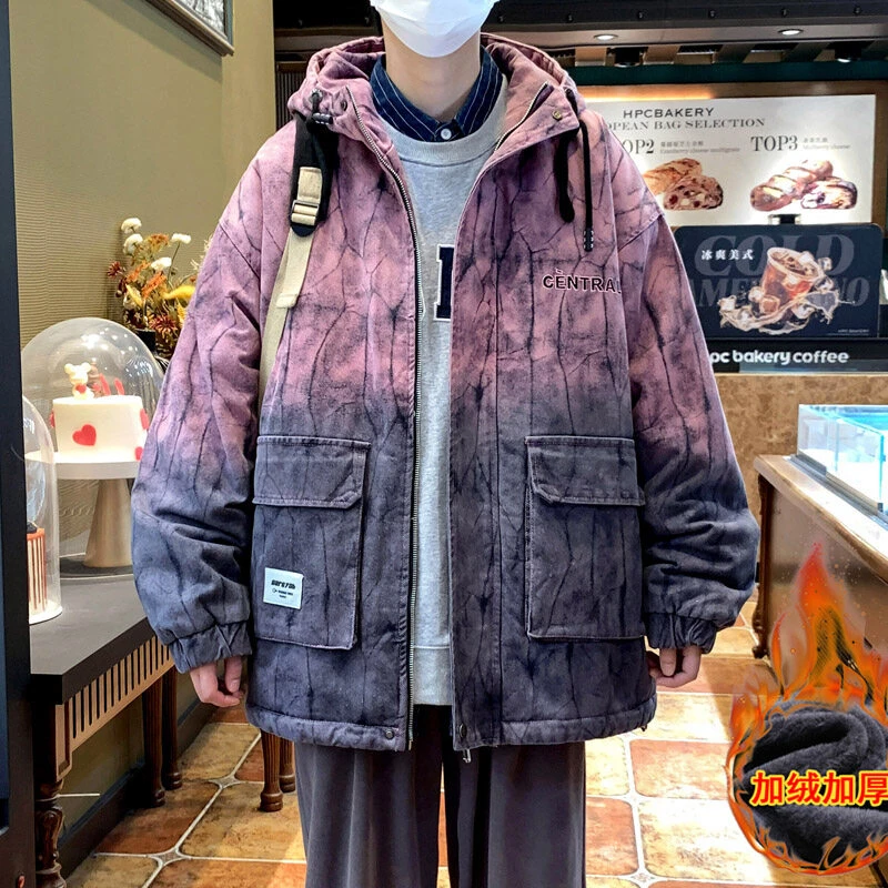 2024新款潮牌冬季加绒加厚男士帅气拼接撞色外套休闲夹克潮流保暖
