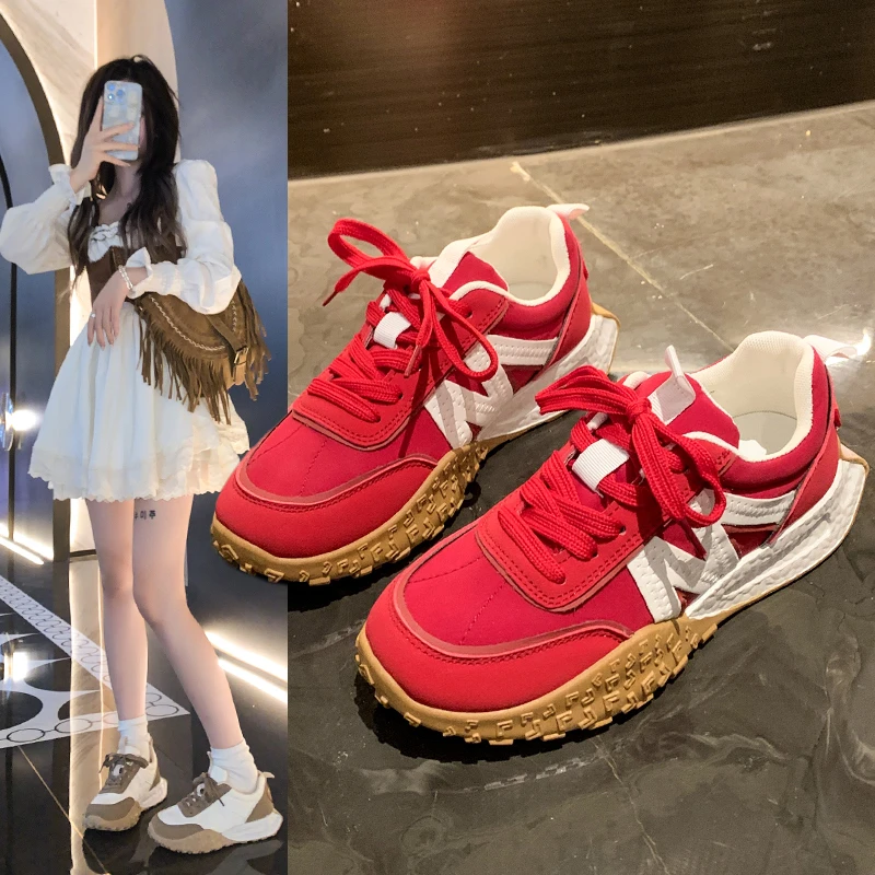 德训鞋女2024秋季新款厚底增高休闲女鞋百搭透气运动鞋P6551