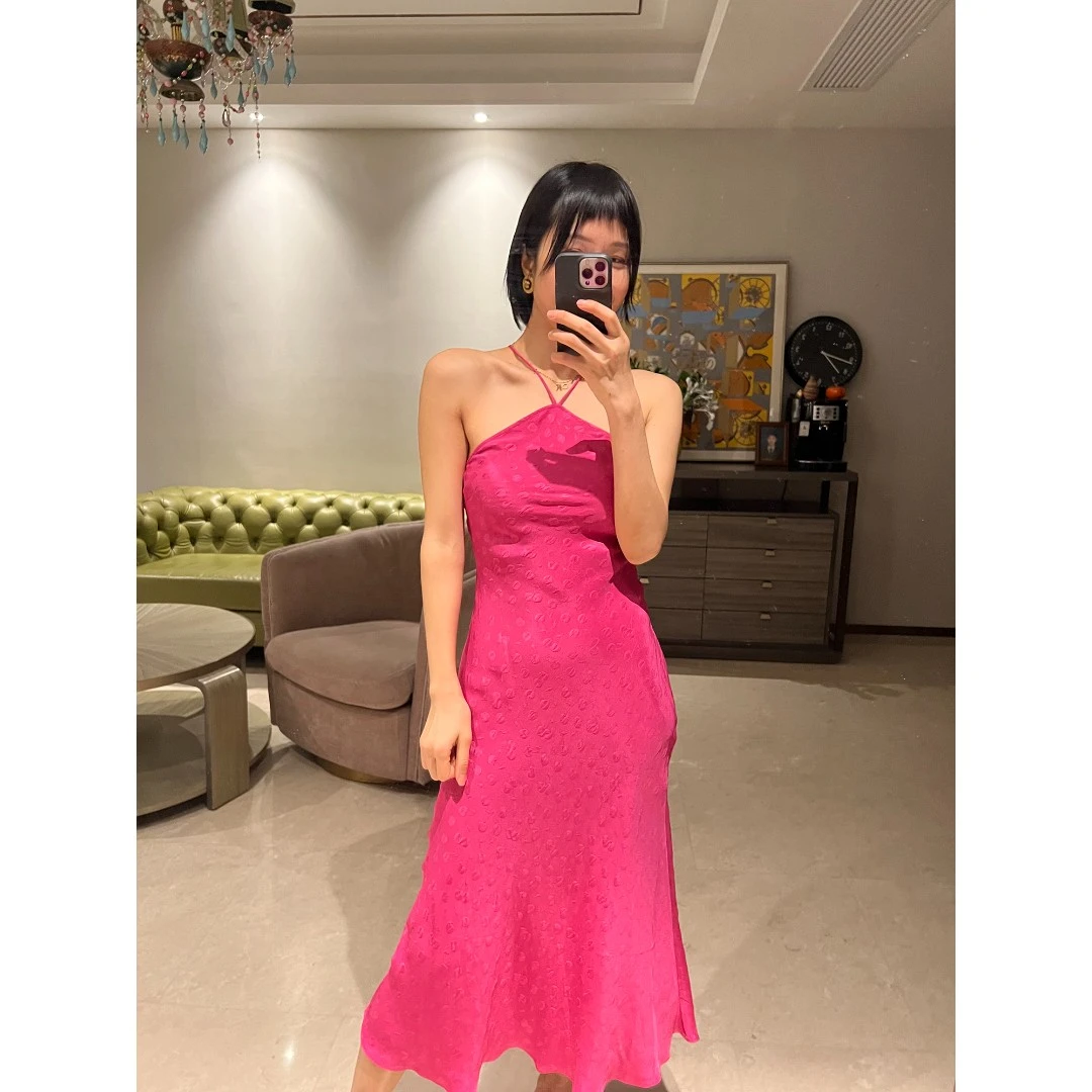 Daily Romance夏季设计感气质长裙桑蚕丝提花吊带连衣裙