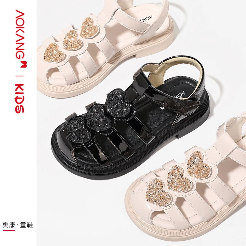 奥康童鞋女童凉鞋2025夏季儿童真皮宝宝软底包头小女孩沙滩公主鞋