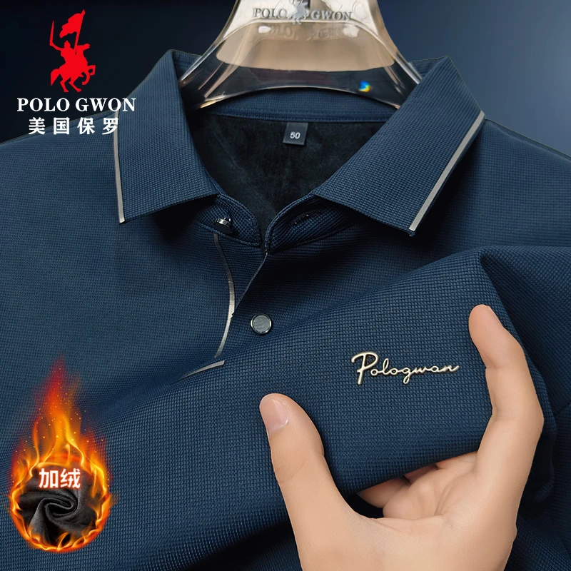 新款保暖上衣专柜正品秋冬加绒长袖男商务休闲Polo衫高档轻奢百搭