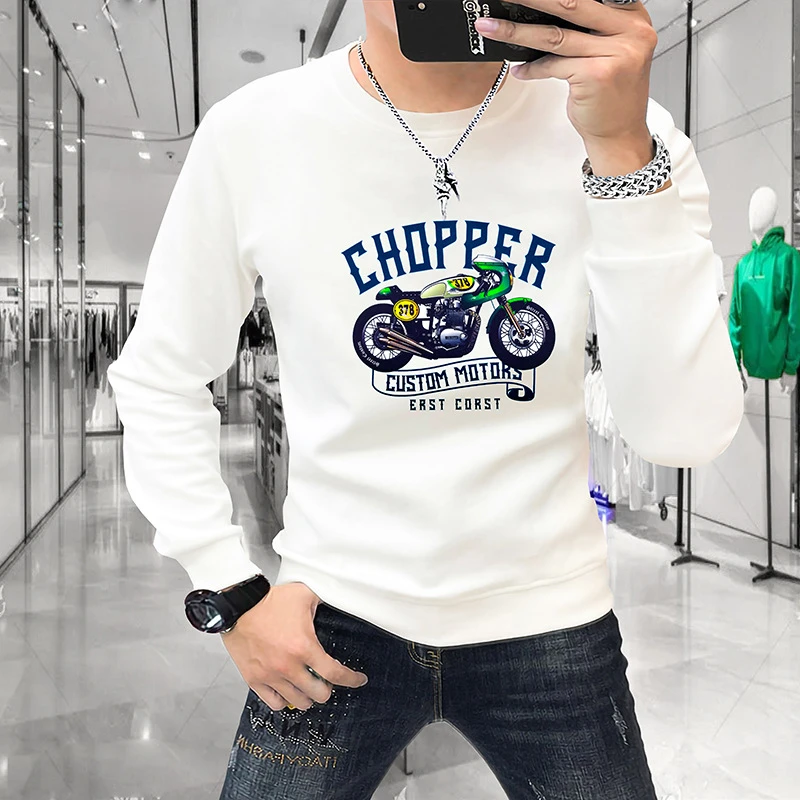 战沐新款韩版春秋冬季青年男士圆领长袖卫衣机车印花休闲潮流百搭