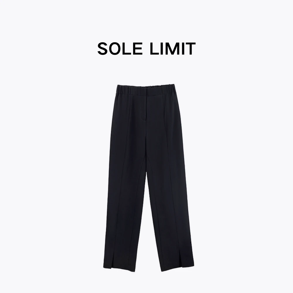 Solelimit显腿长简约时尚女士开叉休闲裤高腰长裤