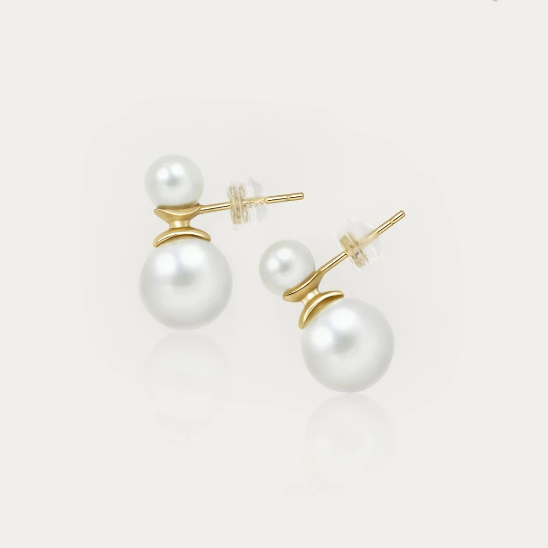 925银耳饰 BABI耳畔蜜语挚爱伴生复古高亮双珠耳钉