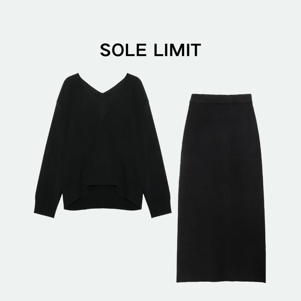Solelimit软糯舒适显瘦黑色气质时尚通勤女士针织衫针织裙套装HN