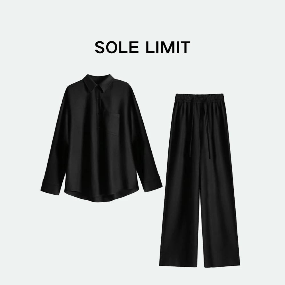Solelimit简约优雅显瘦洋气垂坠高挑女士翻领长袖休闲裤套装HN