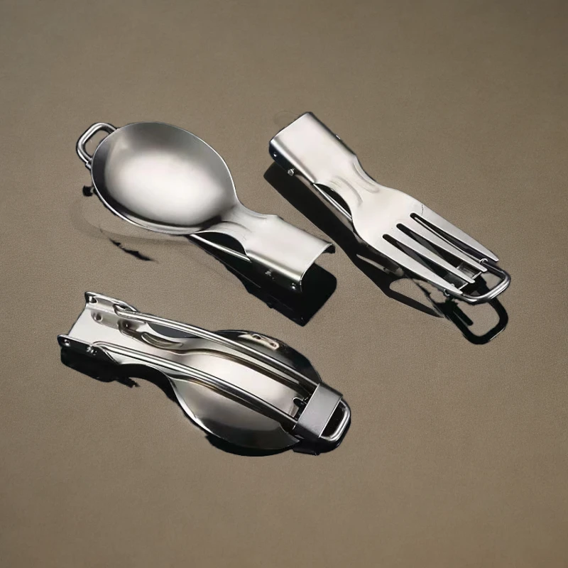 304不锈钢折叠勺叉野营餐具旅行外出便捷携带沙拉勺对折叉勺创意