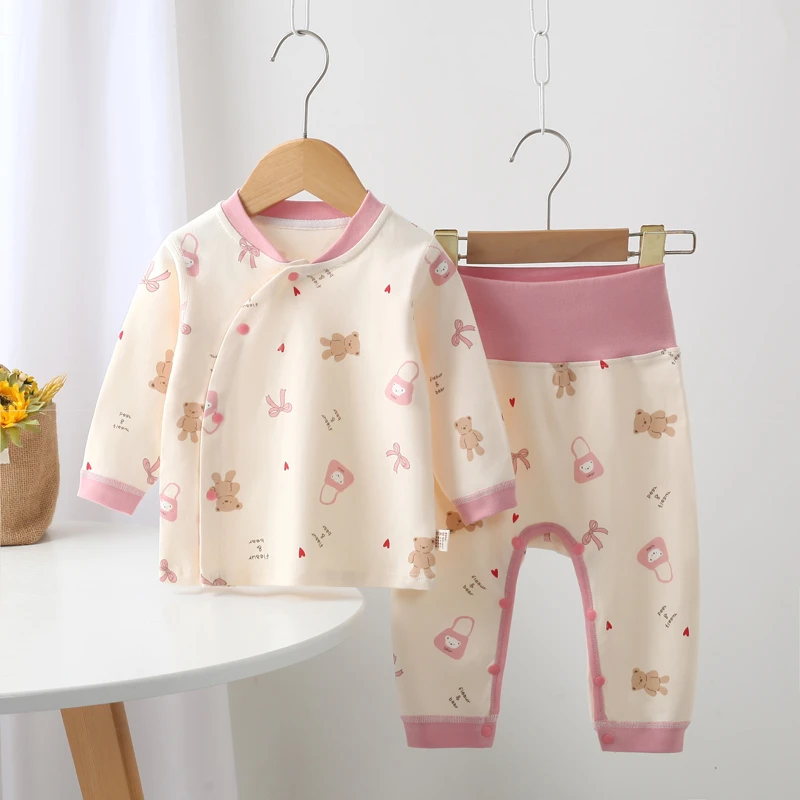 婴幼儿纯棉分体套装高腰护肚春秋款纯棉男女宝宝无骨内衣秋衣秋裤
