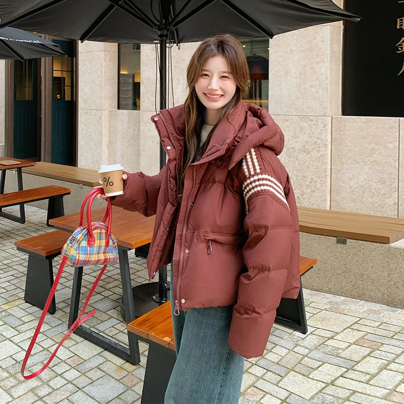 韩版减龄加厚白鸭绒羽绒服外套女2025冬季新款保暖显瘦连帽面包服