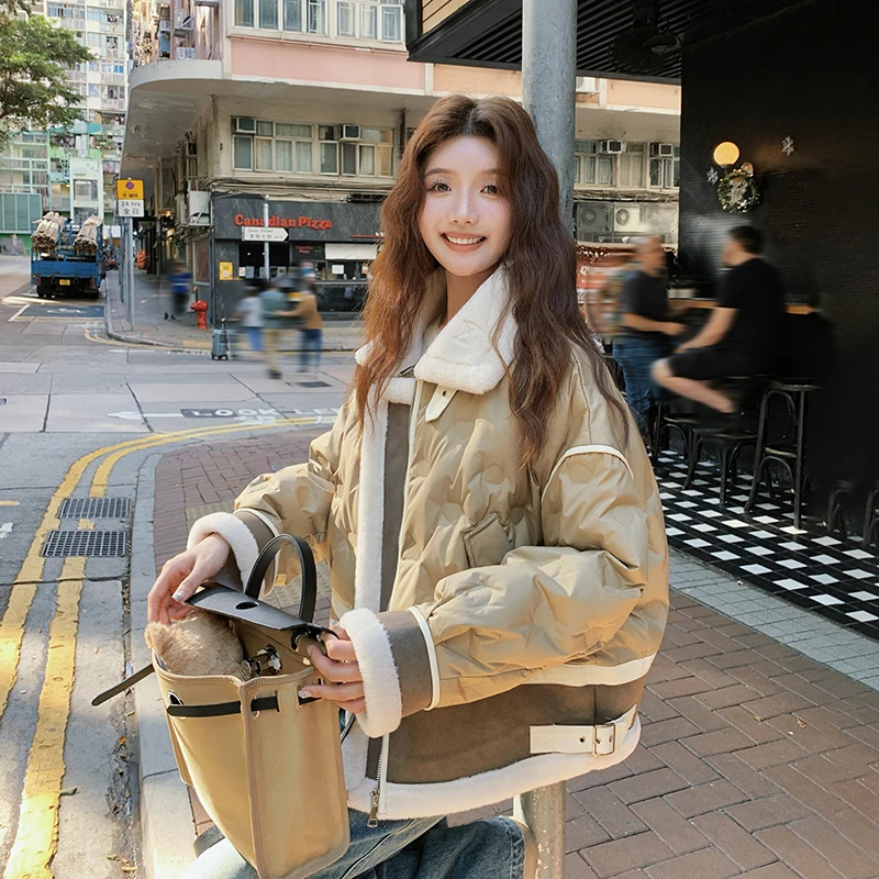 设计感拼色短款羽绒服女2025冬季新款小个子学院风加厚白鸭绒外套