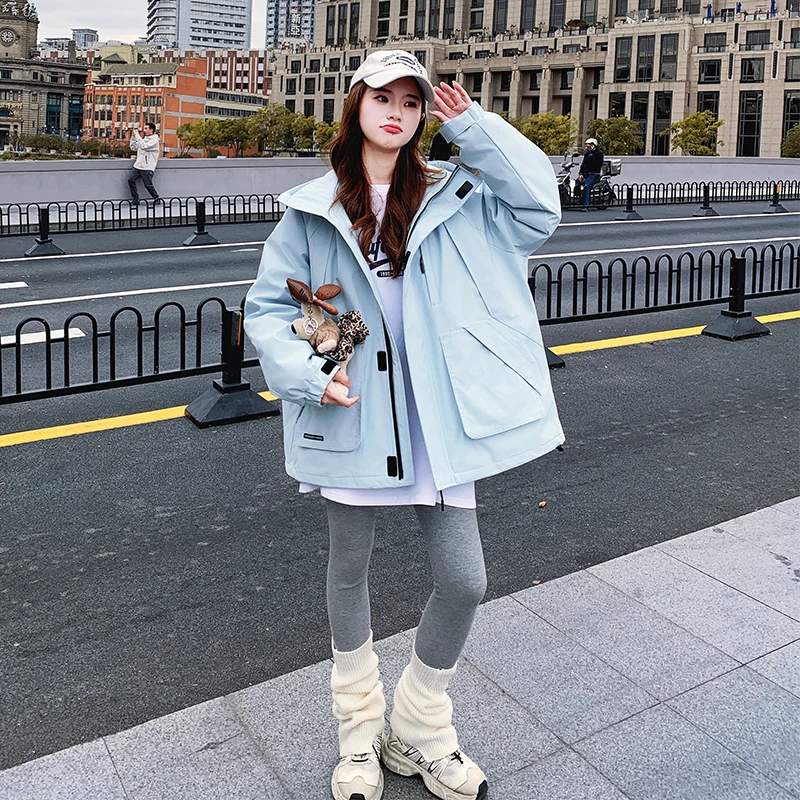 韩版时尚加厚羽绒内胆冲锋衣女2025年冬季新款显瘦保暖白鸭绒外套