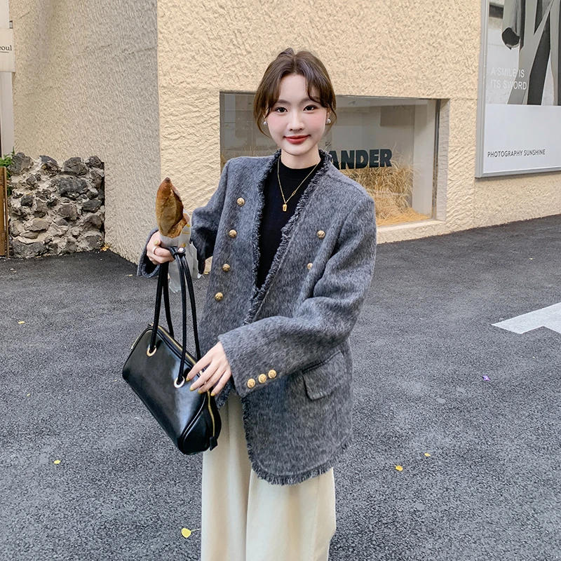韩版高级感小香风毛呢外套女时尚春2025新款洋气小个子显瘦呢大衣