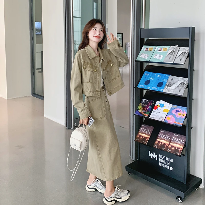 酷飒拽姐牛仔套装裙女秋季2025新款炸街减龄好看上衣半身裙两件套