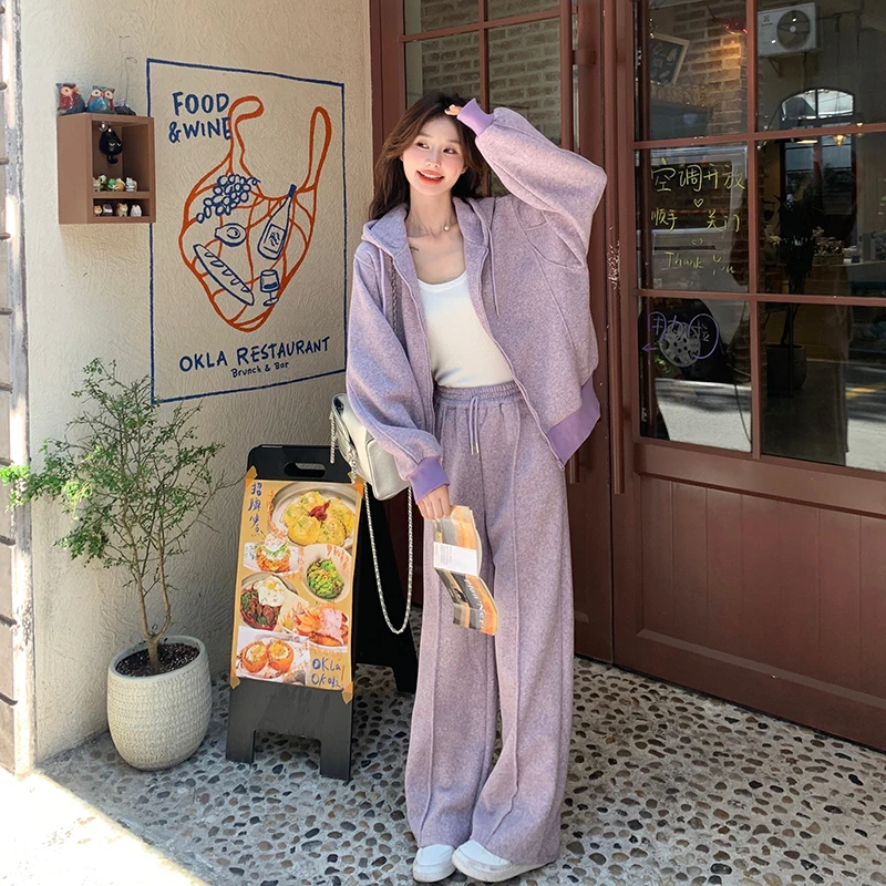 紫色休闲运动套装女2025春季连帽卫衣两件套减龄搭配一整套时髦