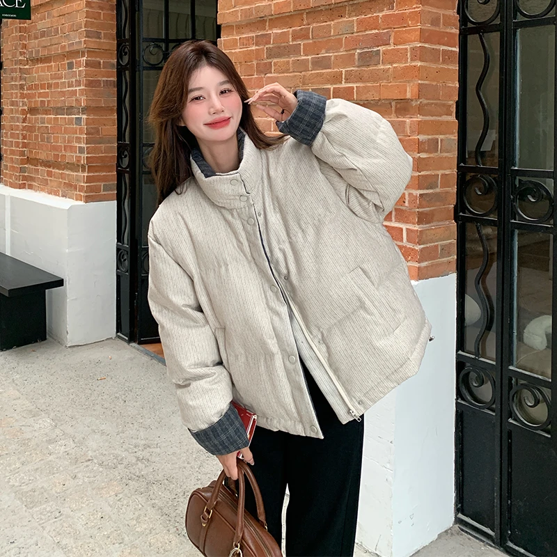 格子条纹拼接羽绒服女冬2025新款小个子短款高级感超好看时尚外套