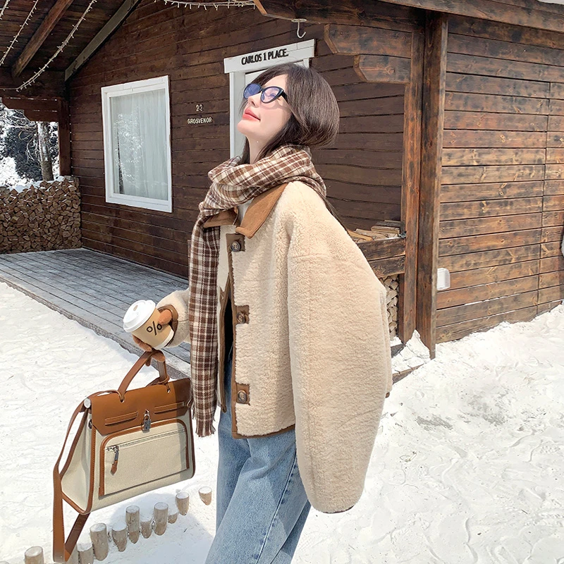 双面可穿撞色仿麂皮绒上衣女冬季2025新款小个子加绒加厚毛毛外套