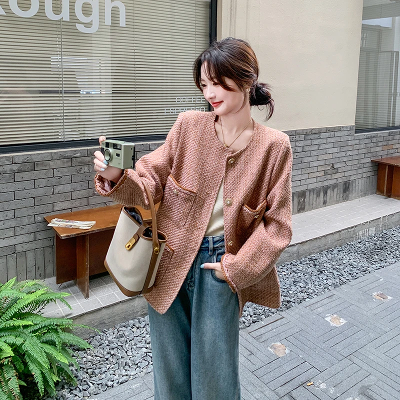 粉色小香风外套女2025春秋新款韩系高级感千金名媛精致超好看上衣