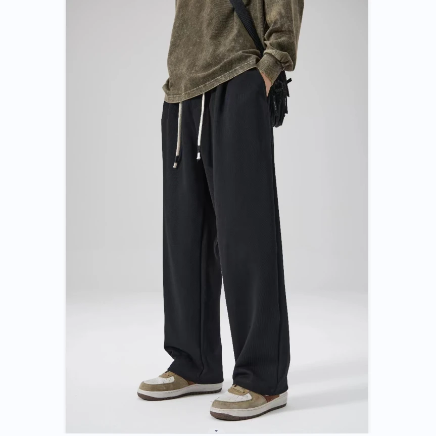 FDiary重磅珠地棉加绒加厚直筒卫裤男秋冬美式宽松休闲长裤运动裤