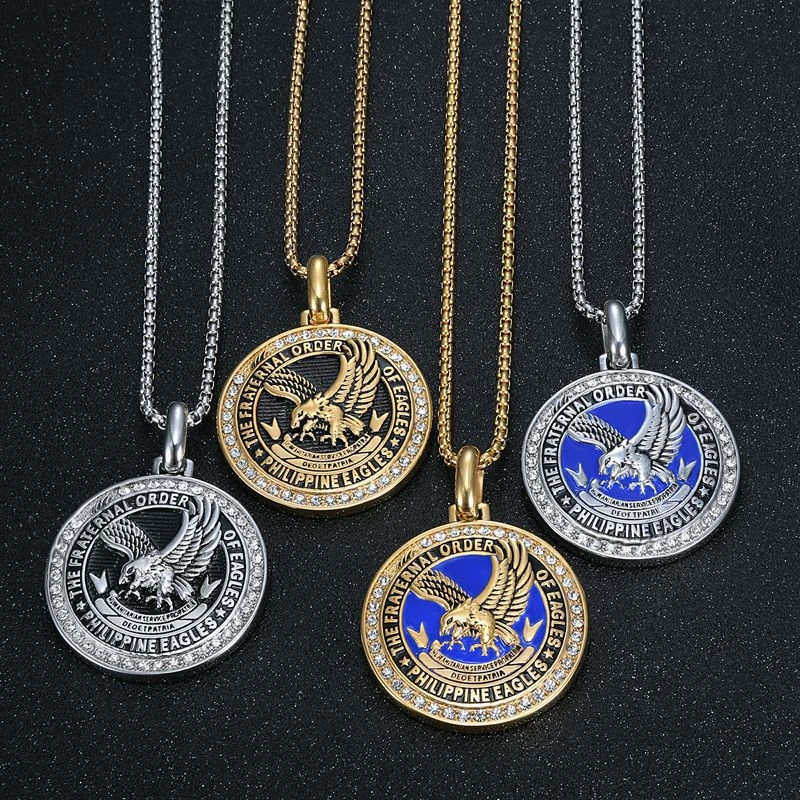 钛钢吊坠 东南亚菲律宾老鹰复古抹黑蓝胶字母项链吊坠民族风个性