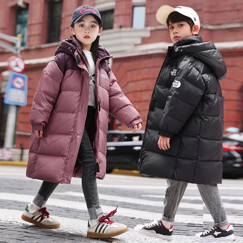 儿童羽绒服中长款女童装冬季加厚白鸭绒外套洋气公主大码学生冬装