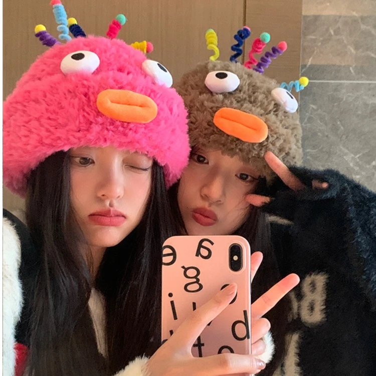 针织帽子女款冬季保暖毛线防寒防风搞怪香肠嘴2023爆款百搭护耳帽