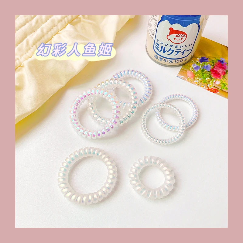 韩国人鱼姬色幻彩电话线发圈不伤发镭射发绳无痕电话线扎头绳皮筋