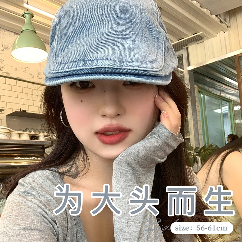 前进帽女春夏季贝雷帽大头围帽子显脸小百搭画家帽报童帽