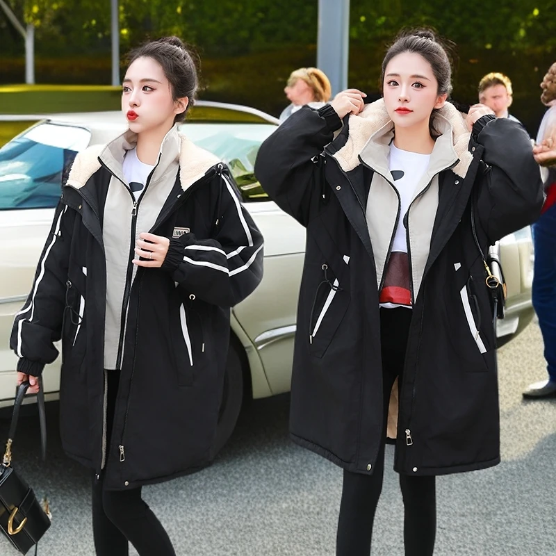 加绒加厚冬季派克服收腰显瘦中长款棉服外套胖MM大码女装棉衣棉袄