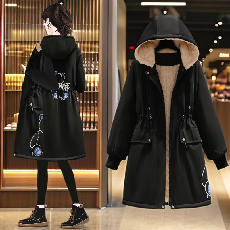 冬装中长款派克服230斤加绒加厚外套女胖MM加肥加大码羊羔绒棉袄