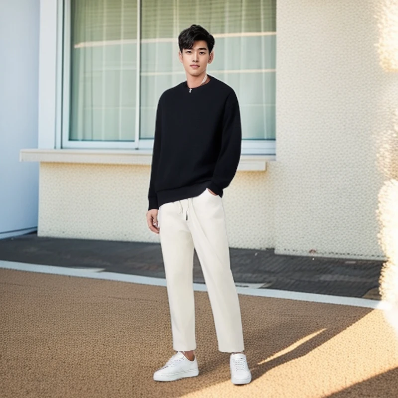 67311秋季男士长袖时尚百搭圆领针织运动卫衣休闲打底舒适透气