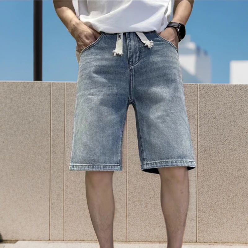 3656牛仔短裤男士休闲夏季宽松潮流港风破洞百搭弹力直筒时尚水洗