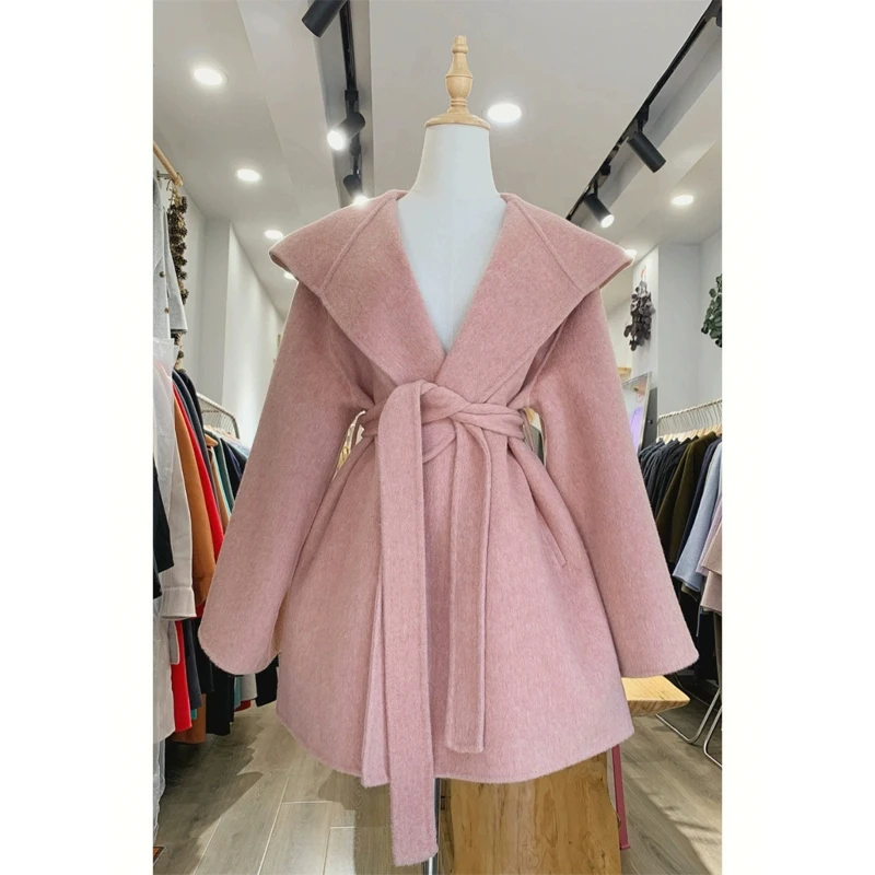 2024秋冬新款韩系高级感小个子粉色名媛小香风毛呢外套羊绒大衣女