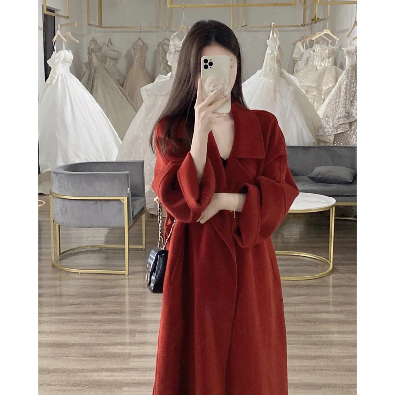 冬季新款外套2024秋冬款品质女装爆款气质长款红色双面呢毛呢大衣
