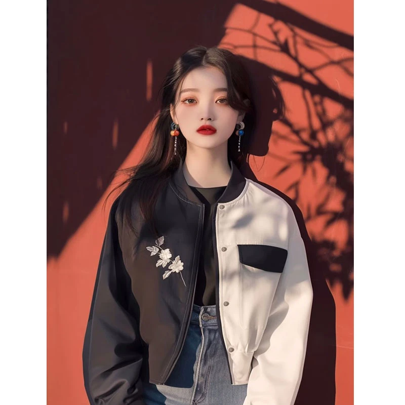 2024新款春秋款女士独特超好看黑色棒球服美式潮牌休闲夹克短外套