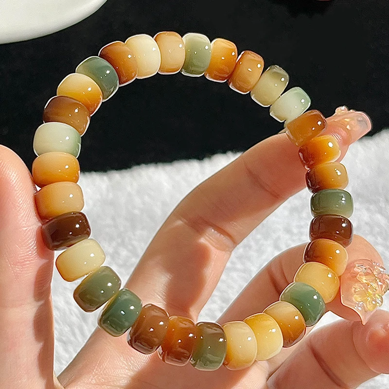 天然菩提直切药片倾墨手串绕指柔佛珠文玩菩提子单圈学生盘玩手串