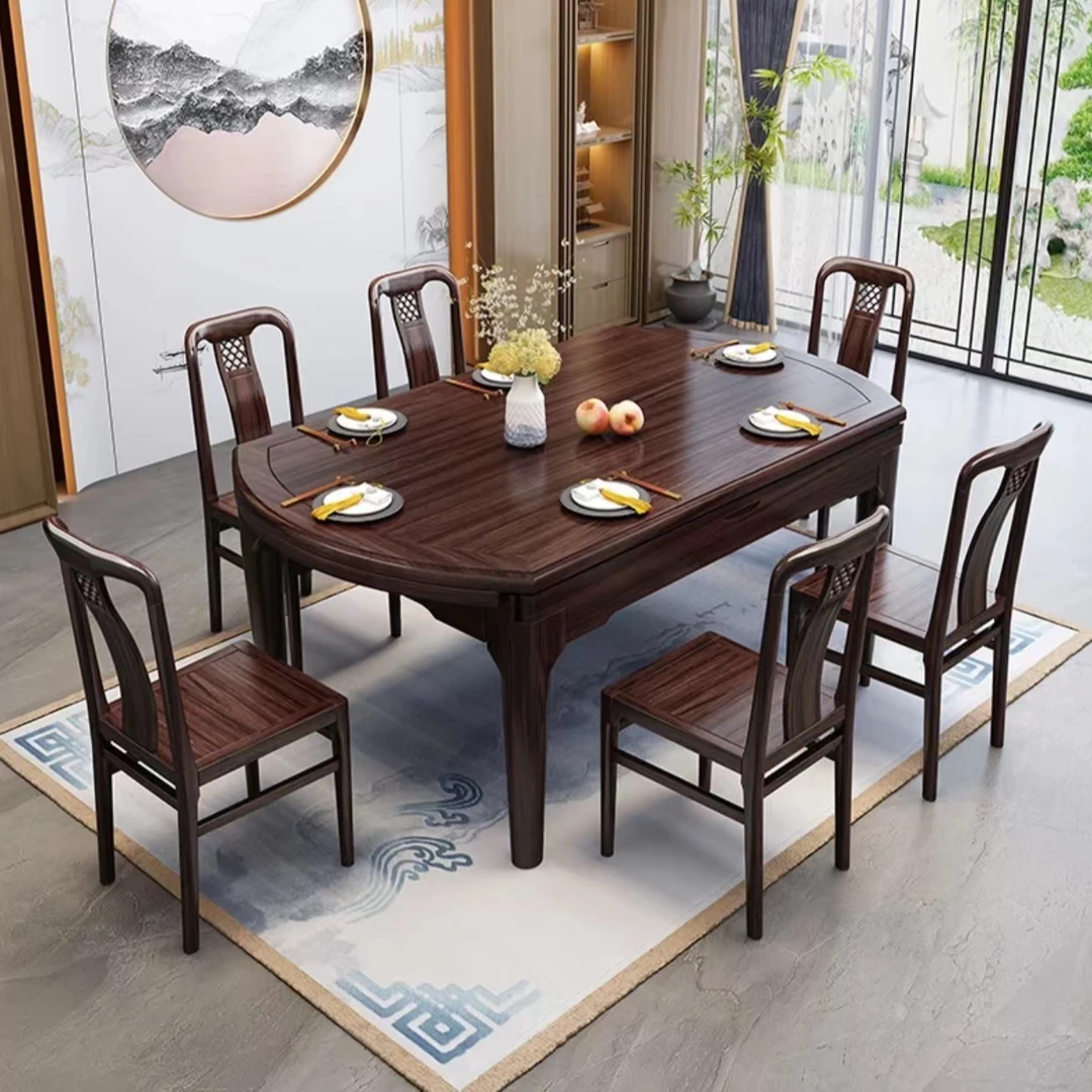 实木餐桌新中式方桌变圆桌小户型家用饭桌客伸缩多功能