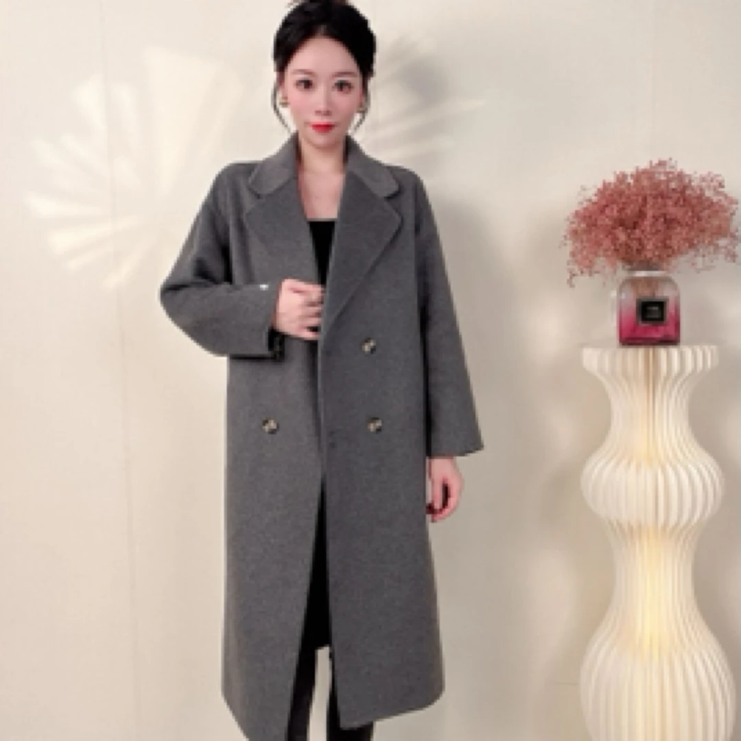 燕麦色双面羊毛大衣2024秋冬新款韩版宽松中长款赫本爆款呢外套