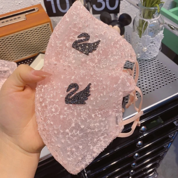 网红仙女粉泡泡刺绣小天鹅防晒口罩 可水洗