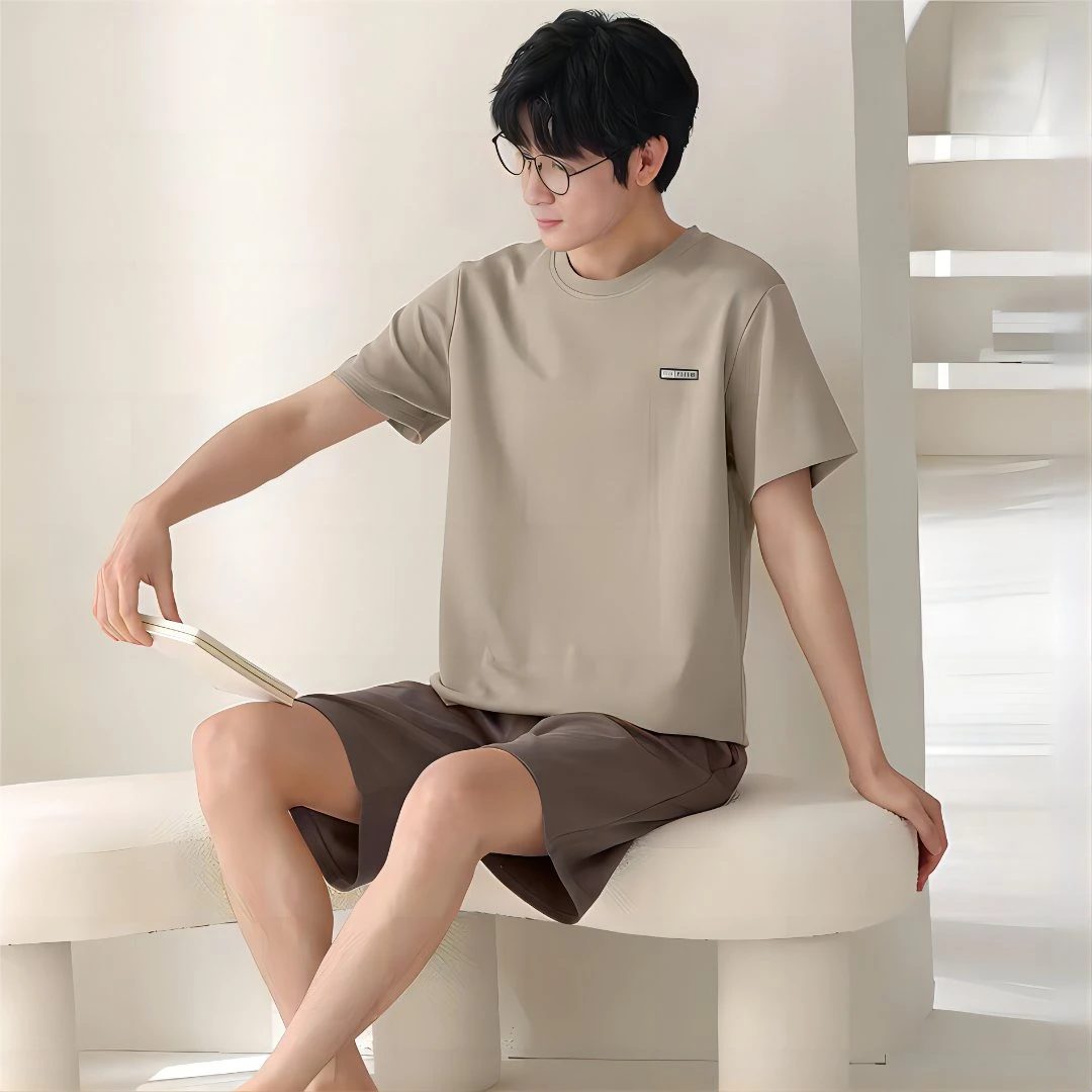 【高品质！男士简约睡衣】2024夏季新款短袖短裤家居服套装82220