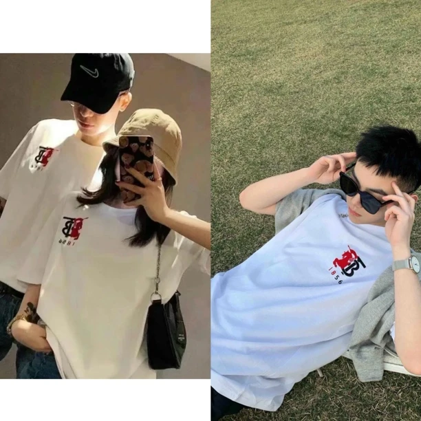 未使用 BURBERRY/博柏利 男款刺绣战马拼TB标短袖T恤半袖宽松版