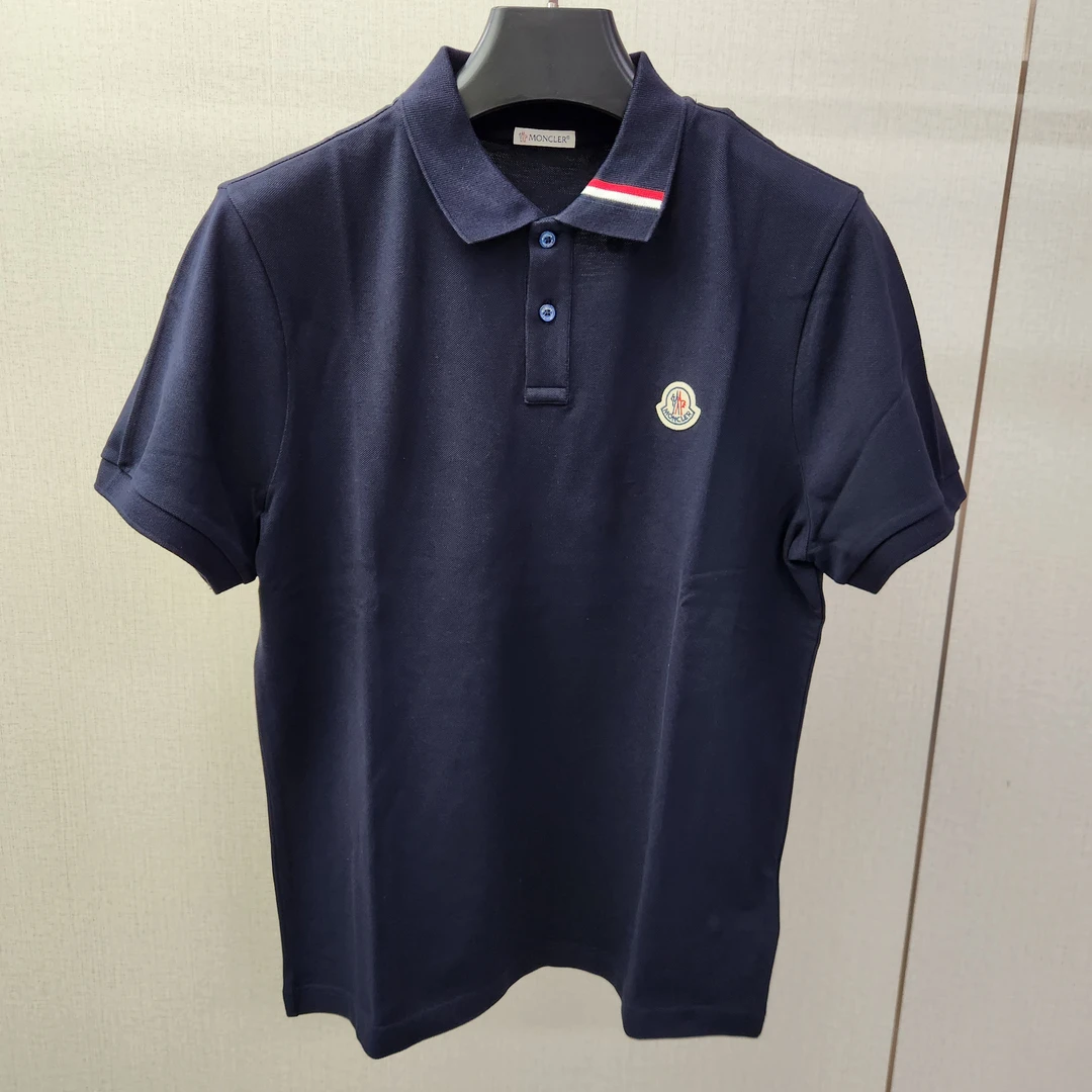 未使用 MONCLER 蒙口盟可睐男款纯棉彩条领短袖POLO衫